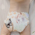 Load image into Gallery viewer, Baby wearing a Reusable Cloth Nappy – Palm Garden | 2.0 | My Little Gumnut shown from behind to demonstrate fit and comfort.