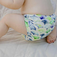 Load image into Gallery viewer, Baby wearing a Reusable Cloth Nappy – Mermaid | 2.0 | My Little Gumnut shown from behind to demonstrate fit and comfort.