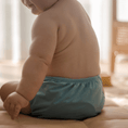Load image into Gallery viewer, Baby wearing a Reusable Cloth Nappy – Blue | 2.0 | My Little Gumnut shown from behind to demonstrate fit and comfort.