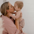 Load image into Gallery viewer, Baby wearing a Reusable Cloth Nappy – Plaid | 2.0 | My Little Gumnut shown in a parent-and-baby lifestyle image.