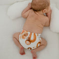 Load image into Gallery viewer, Reusable Newborn Cloth Nappy on a sleeping baby, showcasing its neutral-inspired design and comfort.