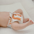 Load image into Gallery viewer, Reusable Newborn Cloth Nappy on a baby in a neutral-inspired design by My Little Gumnut.