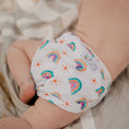 Load image into Gallery viewer, Reusable Swim Nappy in pastel rainbow design for comfort and fun during beach and pool days.