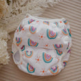 Load image into Gallery viewer, Reusable Swim Nappy - Pastel Medley featuring colorful rainbow design for beach days and pool play.