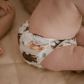 Load image into Gallery viewer, Baby wearing a Reusable Cloth Nappy – Aussie Animals | 2.0 | My Little Gumnut, designed for comfort and everyday movement.