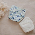Load image into Gallery viewer, Reusable Cloth Nappy – Marine Life | 2.0 | My Little Gumnut displayed with insert to highlight absorbency and bamboo lining.