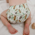 Load image into Gallery viewer, Reusable Cloth Nappy – Banksia | 2.0 | My Little Gumnut shown in hand to highlight fit, shape and absorbent design.