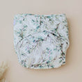 Load image into Gallery viewer, Reusable Cloth Nappy – Eucalyptus Green | 2.0 | My Little Gumnut displayed flat to showcase the botanical print and adjustable snaps.