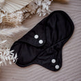 Load image into Gallery viewer, Reusable menstrual pads by my little gumnut. cloth pads. mama pads. reusable period pads. cloth period pads. Black Menstrual Pad