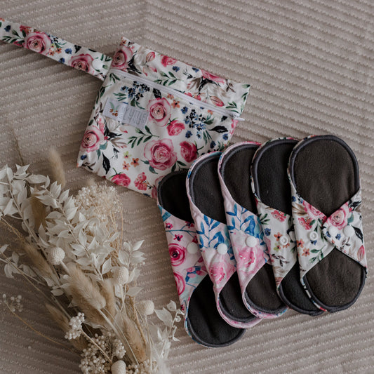 Reusable Cloth Menstrual Pads - 5 Pack with Wet Bag