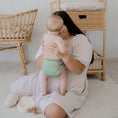 Load image into Gallery viewer, Baby wearing a Reusable Cloth Nappy – Sage | 2.0 | My Little Gumnut with a secure fit and soft bamboo lining.