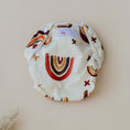 Load image into Gallery viewer, Reusable Swim Nappy in rainbow earth tones, designed for beach and pool comfort for babies.