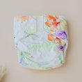 Load image into Gallery viewer, Reusable Cloth Nappy – Tropical Garden | 2.0 | My Little Gumnut displayed flat to showcase the vibrant botanical print and adjustable snaps.