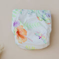 Load image into Gallery viewer, Reusable Cloth Nappy – Tropical Garden | 2.0 | My Little Gumnut folded flat to highlight the tropical floral design detail.