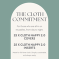 Load image into Gallery viewer, Product description card for 'The Cloth Commitment' on a light green background.