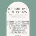 Load image into Gallery viewer, Product description card for 'The Part Time Collection' on a light green background