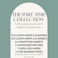 Load image into Gallery viewer, Product description card for 'The Part Time Collection' on a light green background