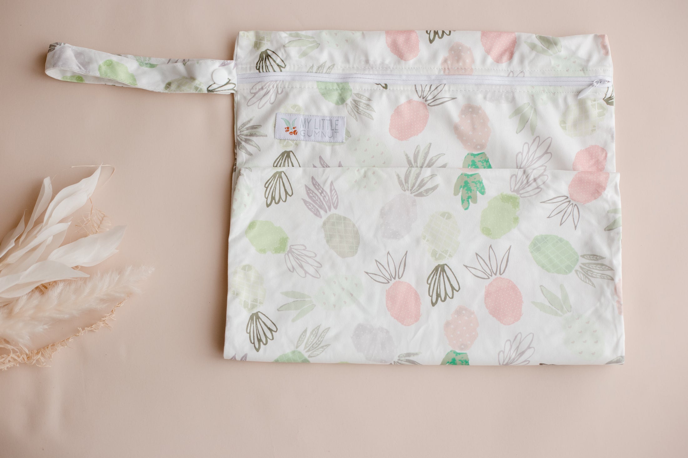 large wet bag. nappy bag. double gusset cloth nappies by my little gumnut. reusable nappy australia. cloth nappies australia. eco friendly nappies. pineapple nappy.
