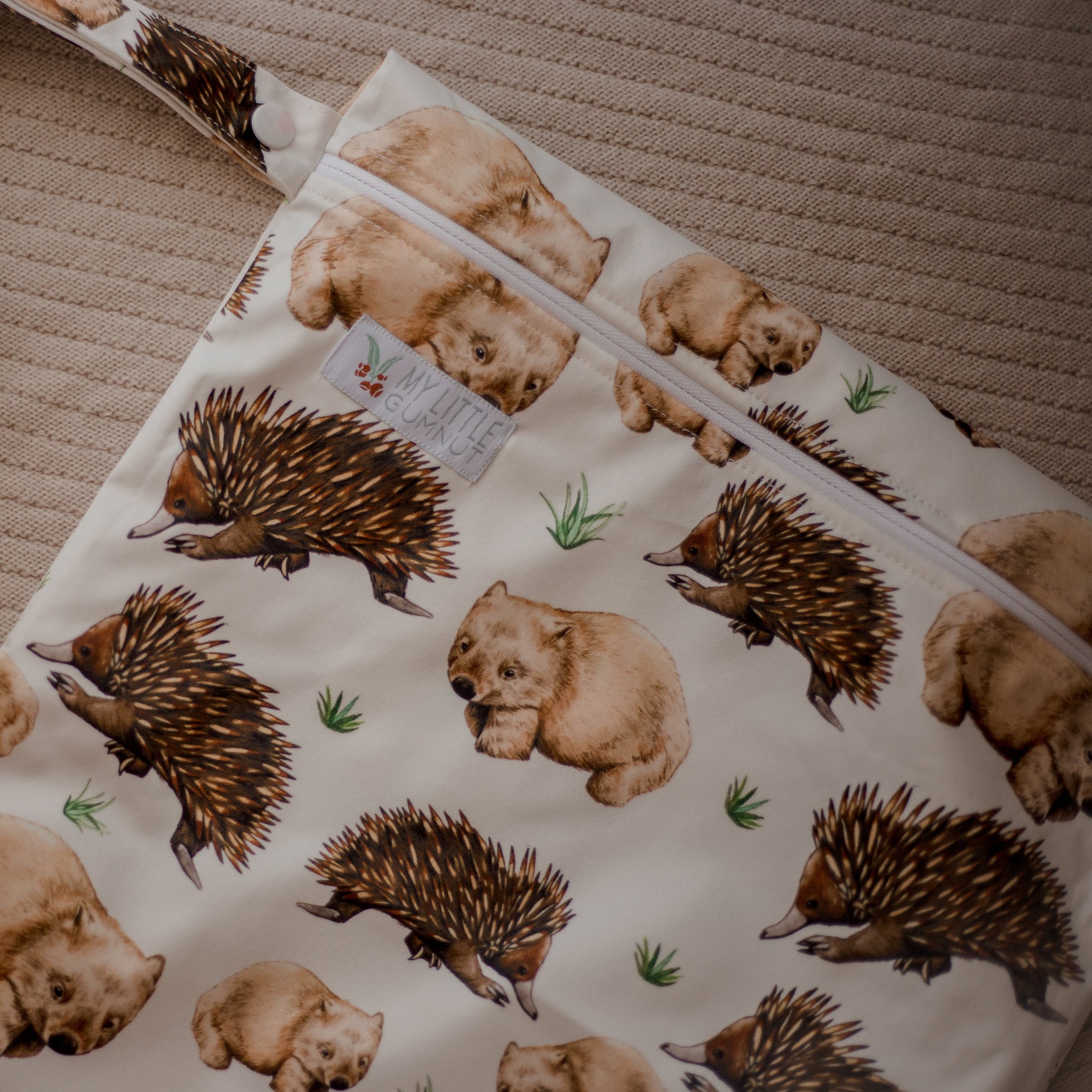 Aussie animals wet bag by my little gumnut. cloth nappies austrlia. australiana cloth nappies.