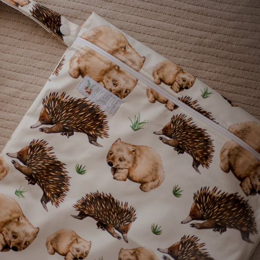 Aussie animals wet bag by my little gumnut. cloth nappies austrlia. australiana cloth nappies. 