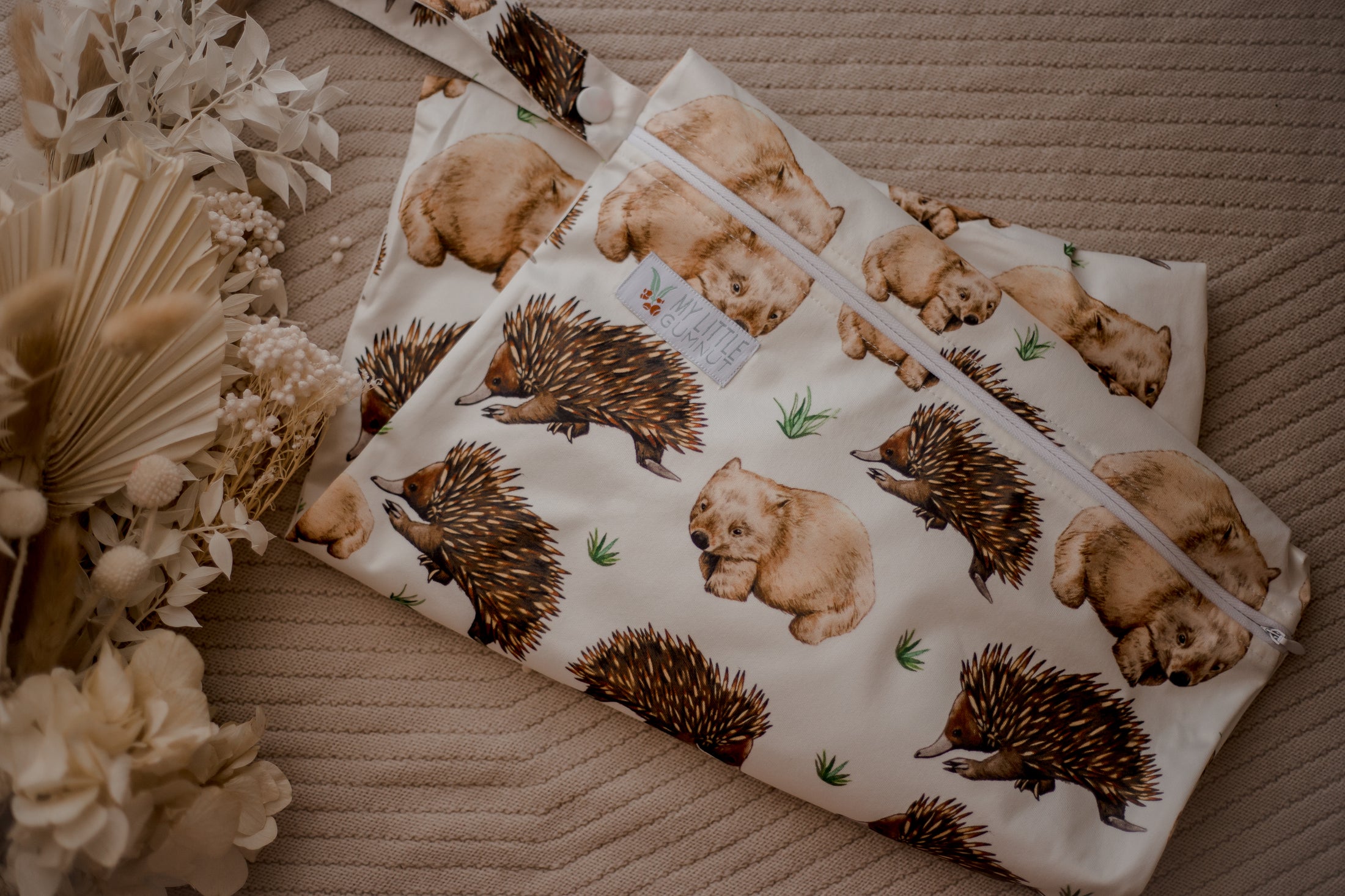 Aussie animals wet bag by my little gumnut. cloth nappies austrlia. australiana cloth nappies.