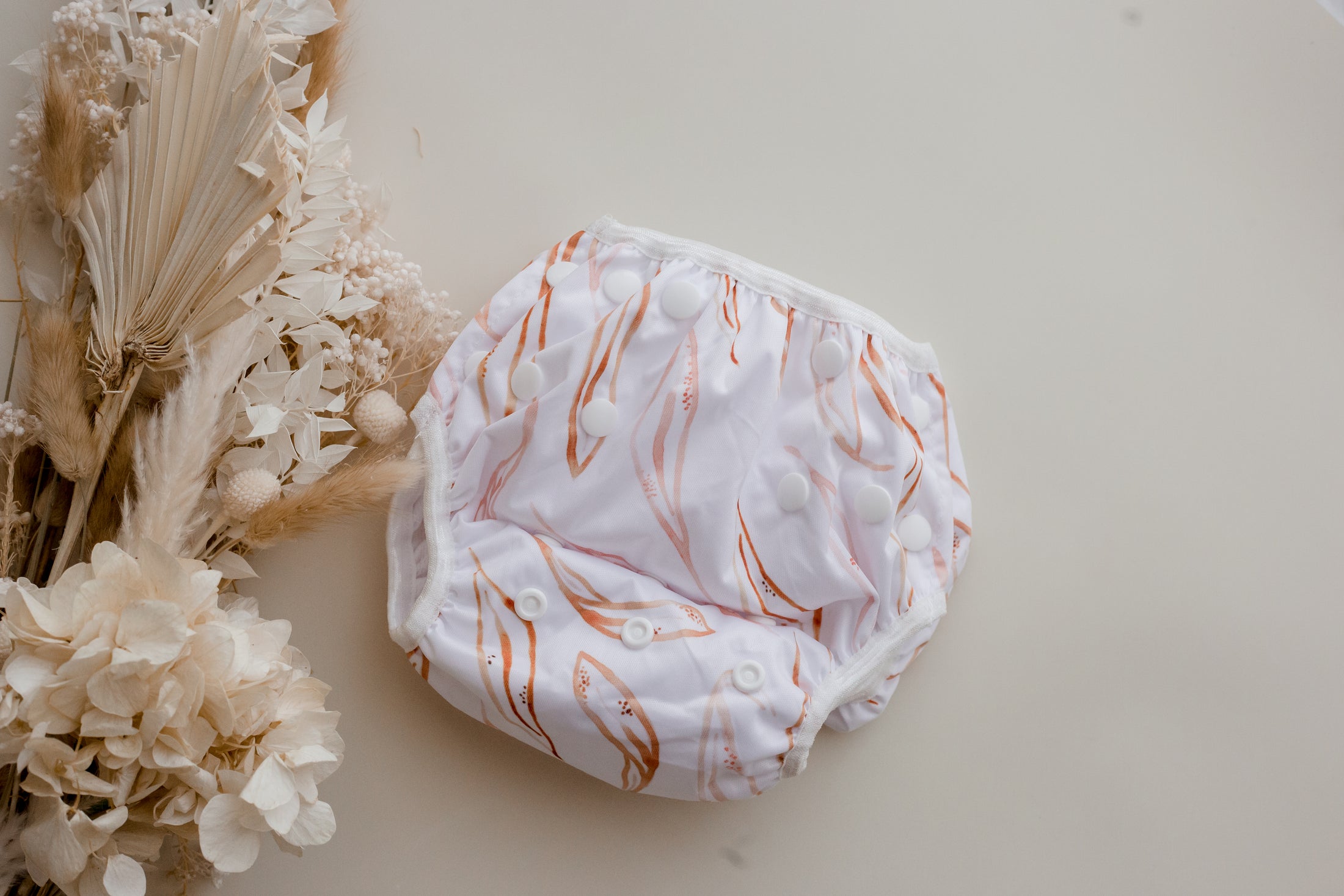 Swim nappy. reusable swim nappy by My Little Gumnut. EUCALYPTUS leaf swim nappy.