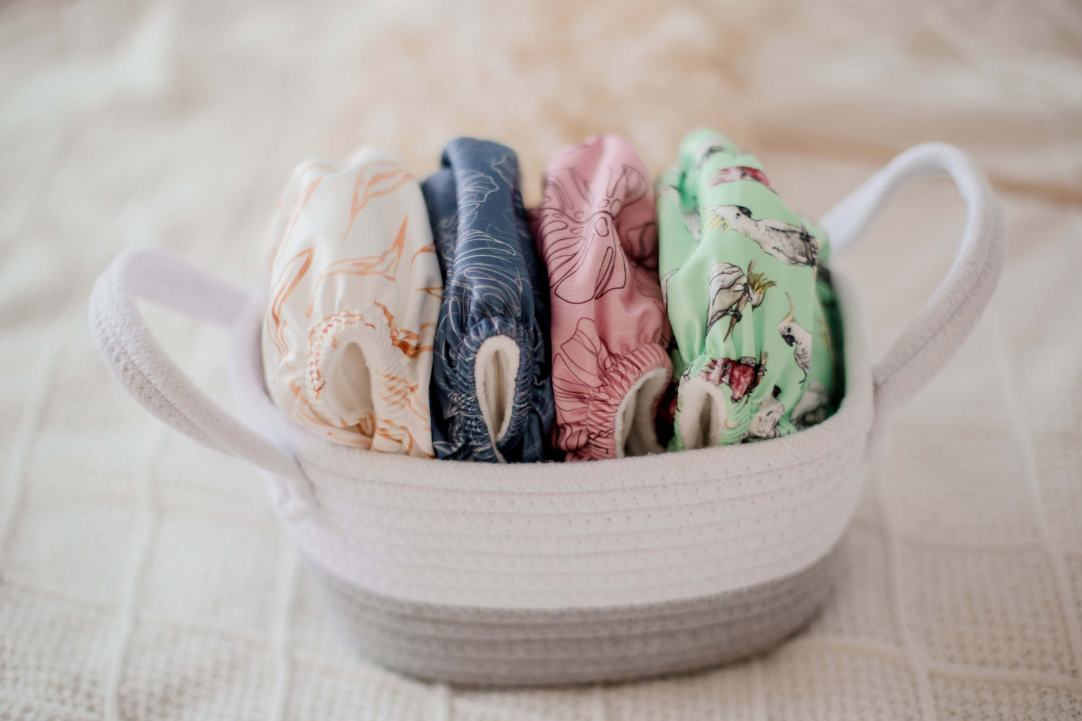 4 My little gumnut nappies in a basket