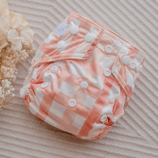 Newborn Cloth Nappy - Gingham (Rust)