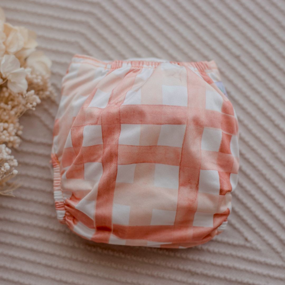 Newborn Cloth Nappy - Gingham (Rust)
