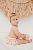 Load image into Gallery viewer, Cloth Nappies by My Little Gumnut. baby wearing an Australian designed reusable nappy by my little gumnut. Gingham rust nappy. Eco friendly nappies australia. 
