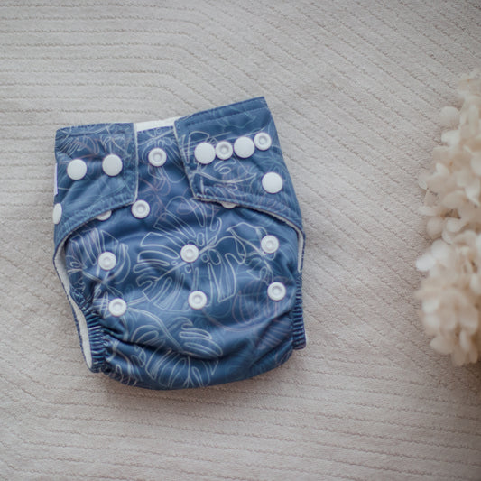 Newborn Cloth Nappy - Monsterra Blue