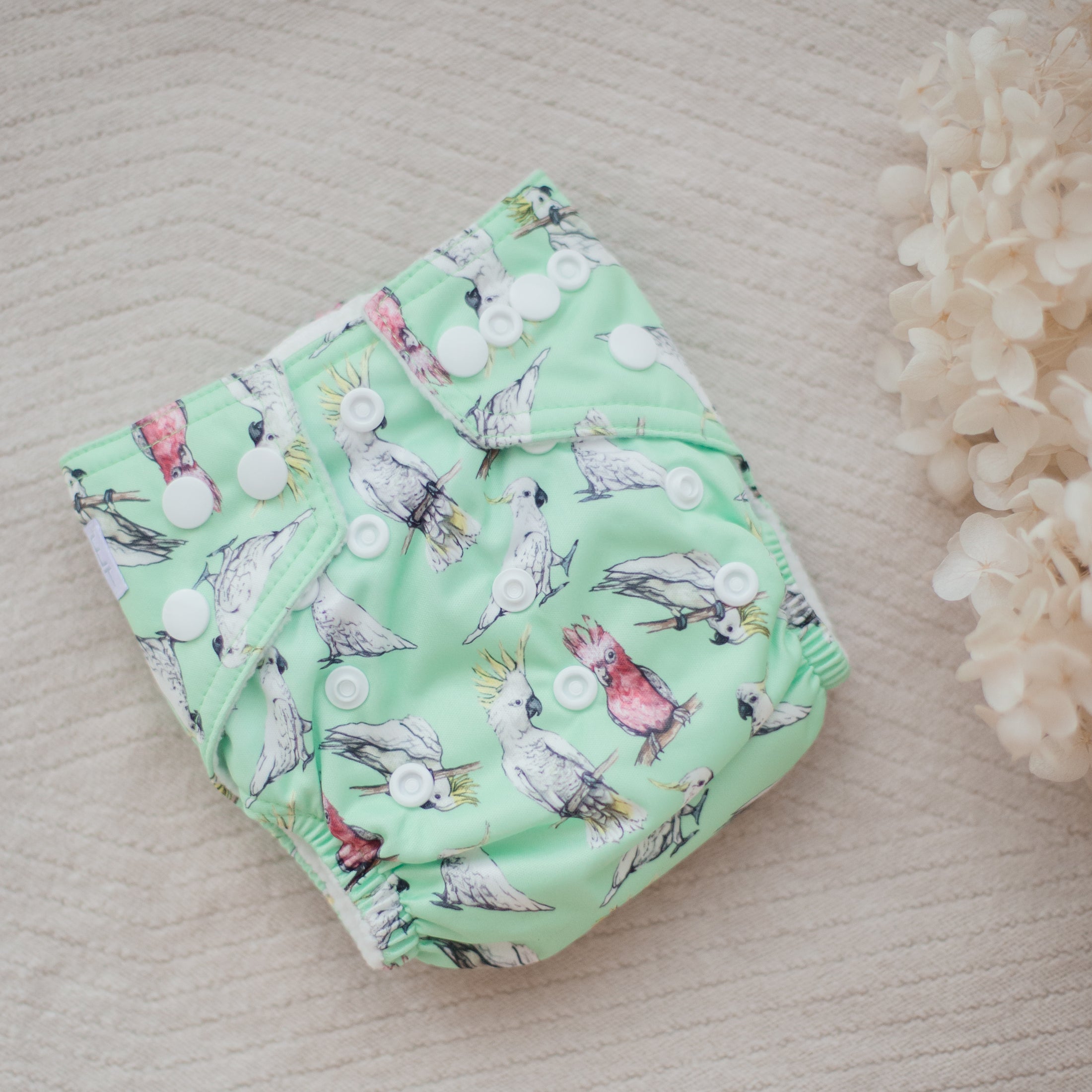 Newborn Cloth Nappy - Cockatoo