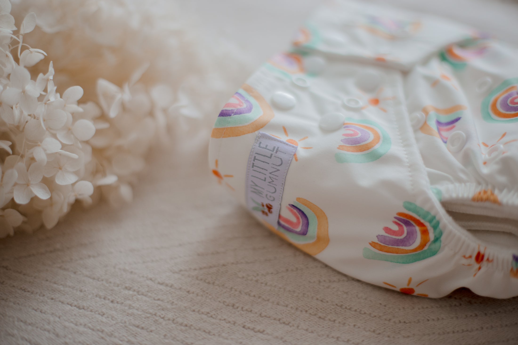 Rainbow cloth nappy by My Little Gumnut. Cloth Nappies australia.