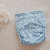 Cloth Nappies by My Little Gumnut. Baby blue reusable nappy. double gusset cloth nappies Australia