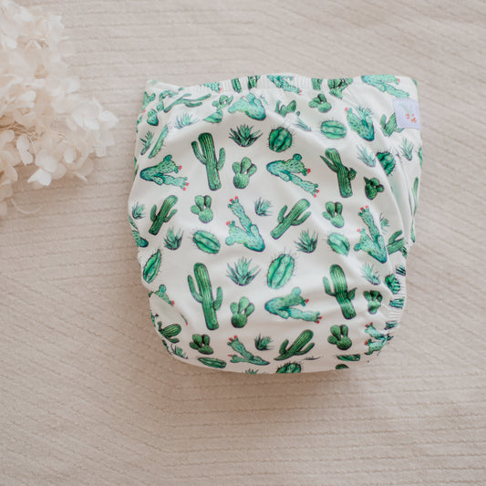 Cloth Nappies Australia. Reusable nappies by My Little Gumnut. Cacti print cloth nappy.