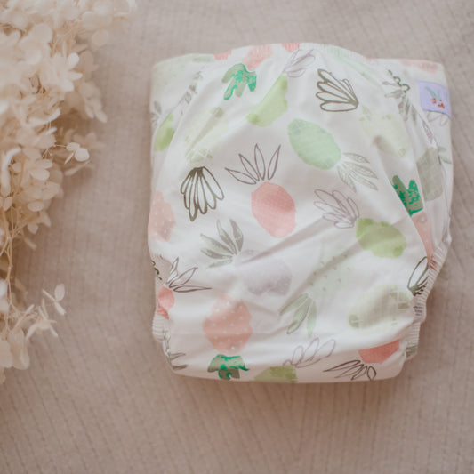 Pineapple print cloth nappy by My Little Gumnut. Reusable cloth nappies Australia. washable nappy
