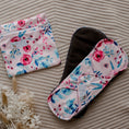 Load image into Gallery viewer, Reusable Menstrual Pads by My Little Gumnut. Cloth Pads Australia. Period pads. Floral menstrual pads. 2 Pack Menstrual Pads with small wet bag. 
