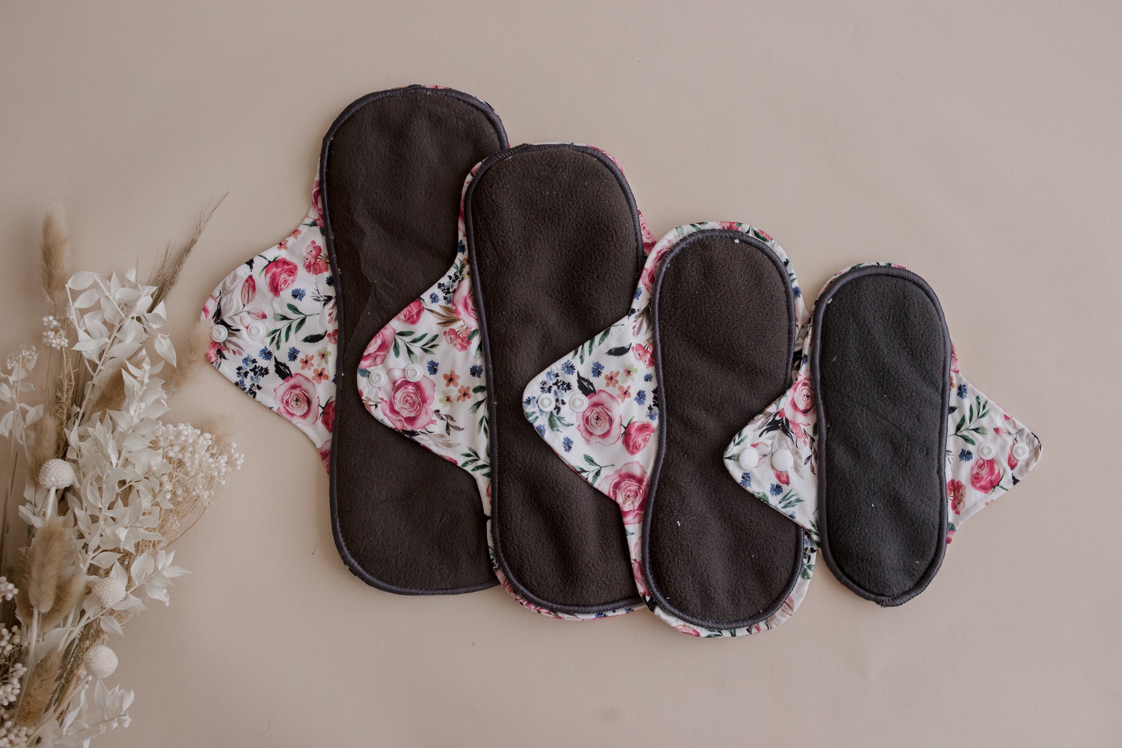 Reusable Menstrual Pads by My Little Gumnut. 4 different size pads. Cloth Pads Australia. Period pads. Floral menstrual pads. 
