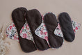 Load image into Gallery viewer, Reusable Menstrual Pads by My Little Gumnut. 4 different size pads. Cloth Pads Australia. Period pads. Floral menstrual pads. 
