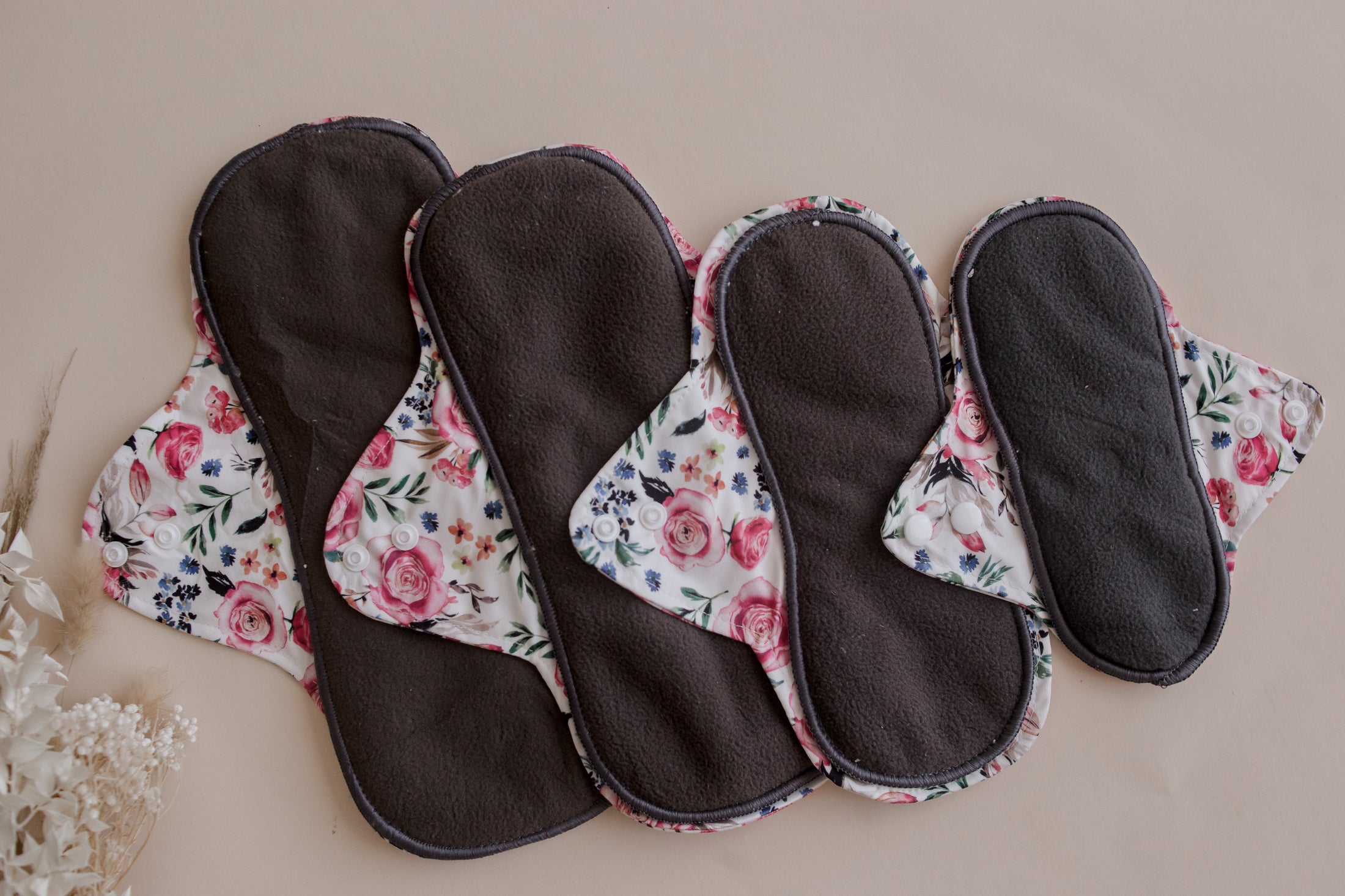 Reusable Menstrual Pads by My Little Gumnut. 4 different size pads. Cloth Pads Australia. Period pads. Floral menstrual pads. 