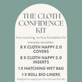 Load image into Gallery viewer, Product description card for 'The Cloth Confidence Kit' on a light green background
