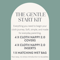 Load image into Gallery viewer, What’s included in the Gentle Start bundle – reusable cloth nappies, inserts, and wet bag.
