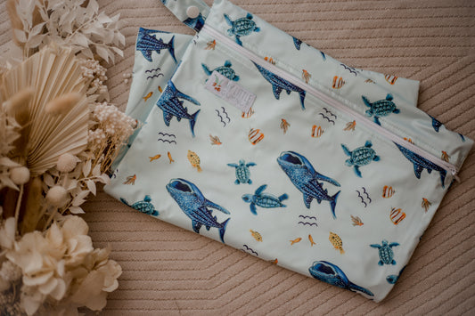 My little gumnut wet bag. Marine life wet bag. Ocean wet bag. Cloth nappies australia.