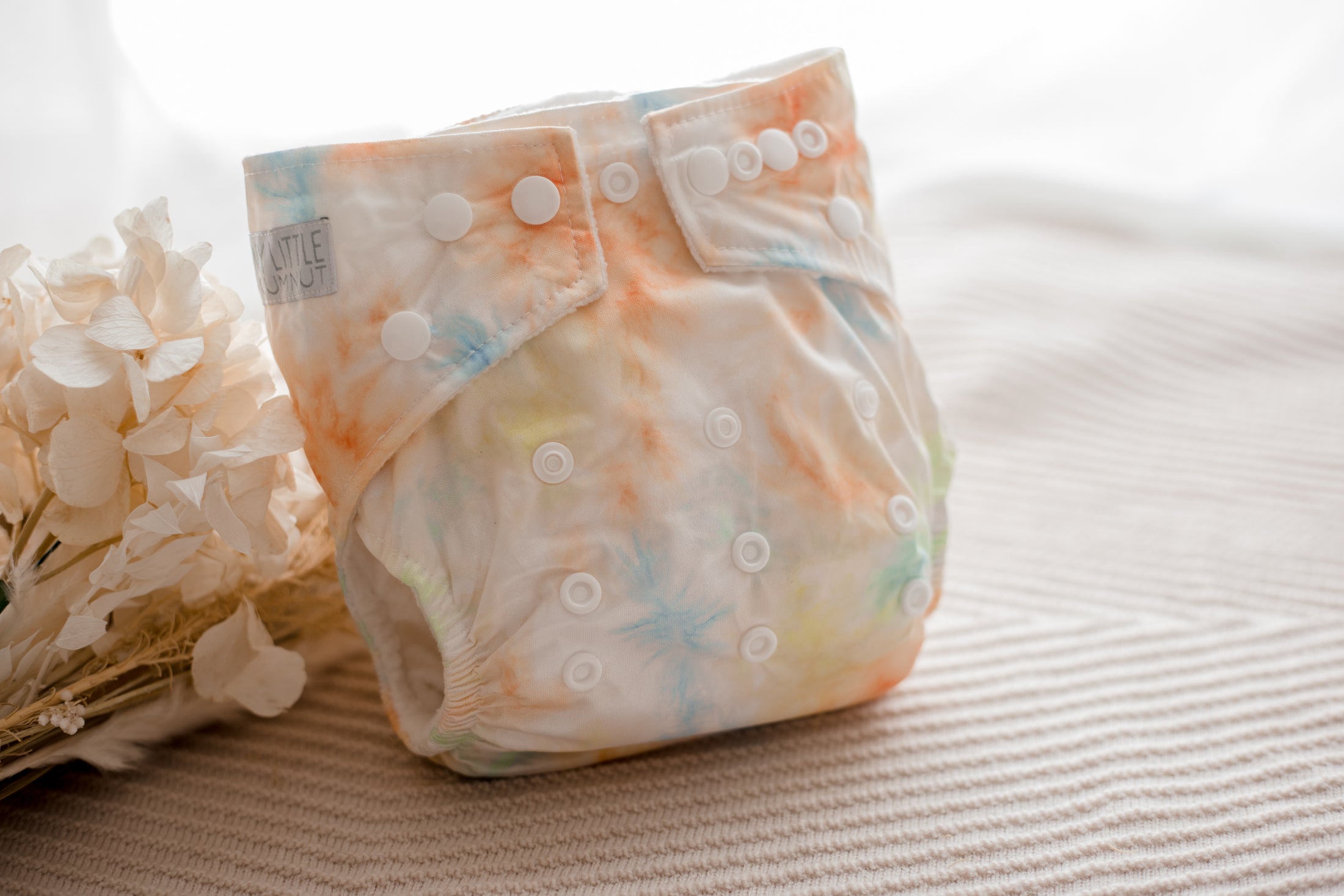 Australian cloth nappies. Reusable diapers. Tye dye cloth nappy. My little gumnut. reusable nappies australia.