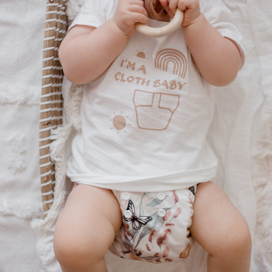 cloth baby tshirt. Cloth nappies by my little gumnut. Australian cloth diapers. Organic cotton baby tshirt