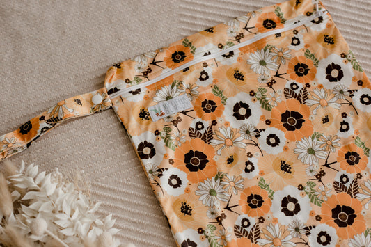 Wet bags by my little Gumnut. retro flowers cloth nappy australia